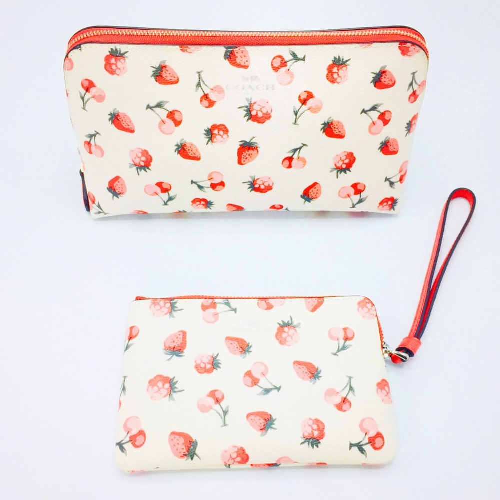 COACH Strawberry & Cherry Cosmetic Case + Wristlet